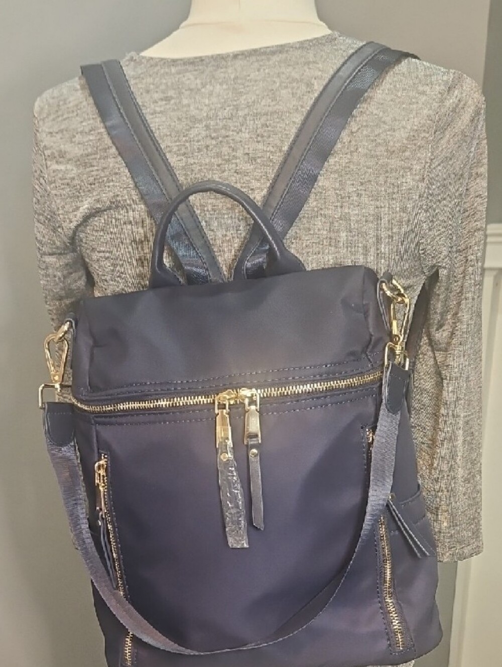 Miztique Women's Navy Blue Backpack Purse with Gold Hardware - Picture 5 of 7